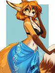  3:4 autumn_(praexon) bikini canid canine clothing female firetally fox freckles green_eyes hair hi_res long_ears mammal red_hair sarong solo swimwear wide_hips 