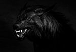  2015 ambiguous_gender angry atenebris black_and_white black_background bust_portrait canid canine canis digital_media_(artwork) digital_painting_(artwork) fangs feral front_view looking_at_viewer mammal monochrome open_mouth photorealism portrait simple_background snarling solo teeth tongue wolf 