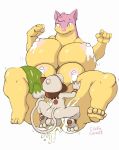  anthro balls belly big_balls big_belly big_breasts big_nipples breasts clubviacavo female hi_res nintendo nipples pok&eacute;mon pok&eacute;mon_(species) quilava simple_background smeargle thick_thighs video_games voluptuous wide_hips 