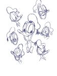  &lt;3 &lt;3_eyes 2018 3:4 anatid angry anseriform avian beak bird blue_and_white bow_tie clothing disney donald_duck duck eyebrows eyes_closed happy harara hat headgear headwear hi_res monochrome open_mouth open_smile raised_inner_eyebrows sketch_page smile worried 