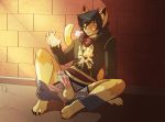  after_masturbation anthro balls clothed clothing cum cum_on_clothing cum_on_hand cum_on_penis cum_on_self erection felid feline hoodie humanoid_penis male mammal munks_(artist) pants_down partially_clothed penis smile solo spread_legs spreading underwear 