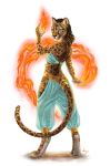  2019 5_fingers anthro blue_eyes brown_hair clothed clothing deyvarah digitigrade felid female fire hair leopard mammal pantherine simple_background solo standing whiskers white_background 