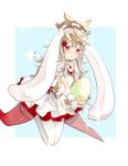  1girl animal_ears bunny_ears dango_2go dress easter_egg egg fake_animal_ears fire_emblem fire_emblem_heroes flower full_body gloves grail grey_hair hair_flower hair_ornament holding long_hair nintendo parted_lips red_eyes short_dress simple_background solo veronica_(fire_emblem) white_gloves white_legwear wrist_cuffs 