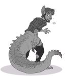  alligator alligatorid anthro clothing crocodilian macropod male mammal marsupial pants reptile scalie shirt silverclaw1 solo spectrumshift standing thick_tail topwear torn_clothing transformation 