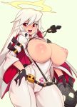  absurdres ankh belt beltskirt bodysuit breasts gloves guilty_gear halo highres jack-o_(guilty_gear) large_breasts multicolored_hair nipples red_eyes red_hair slugbox thighs two-tone_hair white_hair 