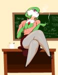  breasts cleavage clothed clothing crossed_legs etcexera female footwear gardevoir high_heels humanoid legwear looking_at_viewer mature_female nintendo not_furry pantyhose pok&eacute;mon pok&eacute;mon_(species) shoes smoking solo video_games 