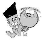  anthro cartoon_network clothed clothing digital_media_(artwork) domestic_cat duo enookie felid feline felis hair hi_res hug male mammal monochrome purring simple_background sir_dudley_ding_dong smile teeth toony whiskers white_background winston_steinburger winston_steinburger_and_sir_dudley_ding_dong 