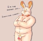  anthro anthrofied balls bfkitsu1550 blush erection foreskin fur glans hi_res humanoid_penis lagomorph male mammal moobs nintendo obese overweight overweight_male penis pink_glans pok&eacute;mon pok&eacute;mon_(species) pok&eacute;morph retracted_foreskin scorbunny small_penis solo standing text uncut video_games white_fur 