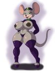  2019 4_toes anthro breasts charles_entertainment_cheese chuck_e._cheese&#039;s_pizzeria clothing crossgender digital_media_(artwork) female green_eyes hat headgear headwear hi_res legwear looking_at_viewer mammal mascot mouse murid murine navel nipples rodent signature solo suirano thick_thighs toes 
