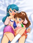  2girls blue_eyes brown_hair genji_tsuushin_agedama green_hair heike_ibuki kuki_rei multiple_girls panties underwear upskirt 