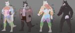  2017 abs absurd_res anthro barefoot black_fur butt canid canine canis chinese_text fur hi_res littleblackalas male mammal multicolored_fur muscular muscular_male pecs text two_tone_fur white_fur wolf 