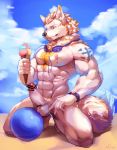  abs absurd_res anthro balls black_nose canid canine canis censored cloud dessert erection food fur hi_res ice_cream littleblackalas male mammal muscular muscular_male nude pecs penis sky solo tongue tongue_out tuft white_fur wolf 