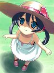  black_hair blue_eyes child dress from_above gattsun hat looking_up original short_hair solo twintails 