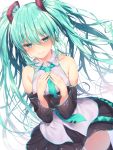  breast_hold hatsune_miku skirt_lift tagme tattoo thighhighs vocaloid 