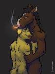  anthro anthro_on_anthro bojack_horseman bojack_horseman_(character) canid canine canis cigarette domestic_dog duo equid equine fur horse hug k-9 labrador male male/male mammal mr._peanutbutter nude smile yellow_fur yellow_labrador 