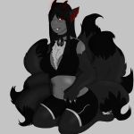  anthro anthro_hellhound breasts canid canine canis chest_tuft claws digital_media_(artwork) doggo:3 eyewear fangs female fluffy fluffy_tails fur hellhound horn mammal meghan_kasai_heruhaundo(hellhound!meghan) paws red_eyes sitting smile solo tails_(disambiguation) tuft 