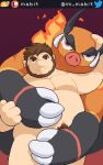  2019 ambiguous_gender animated anthro belly digital_media_(artwork) duo emboar fire flaming_mane hair human looking_at_viewer loop mabit male mammal mane nintendo nude overweight overweight_male pixel_(artwork) pok&eacute;mon pok&eacute;mon_(species) pokebreeder_(mabit) smile suina video_games 