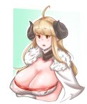  ahoge anila_(granblue) animal_humanoid areola areola_slip big_breasts blonde_hair blush bovid breasts cage_(artist) caprine caprine_humanoid cleavage clothed clothing curved_horn female granblue_fantasy hair horn humanoid mammal nipple_outline open_mouth sheep_humanoid solo sweat 