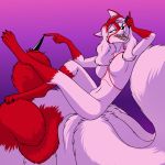  2019 anthro black_nose breasts canid canine cellphone dreamspinner female fox foxenawolf fur hair maeka_dill mammal multi_tail navel nude open_mouth phone red_fur red_hair stinger white_fur white_hair 