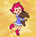  1girl black_eyes blue_hoodie boney boots dog eyebrows eyelashes female gaturo hair hoodie hugging kumatora looking_at_viewer mother_(series) mother_3 nintendo pink_hair smile tongue tongue_out trippy_background 