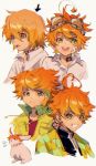 1girl :p :q ahoge animal animal_ears bunny bunny_ears closed_mouth coat earrings emma_(yakusoku_no_neverland) eyewear_on_head glasses green_eyes jacket jewelry ke02152 looking_at_viewer looking_to_the_side neck_tattoo number_tattoo open_mouth orange_hair patch shirt short_hair simple_background sketch smile solo tattoo teeth tongue tongue_out white_background white_shirt white_skin yakusoku_no_neverland 