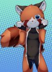  ailurid ambiguous_gender anthro blue_eyes featureless_crotch hi_res kemono looking_at_viewer mammal navel nude one_eye_closed red_panda simple_background solo standing steel_cat wink 