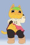  animal_crossing blush boots bottomwear clothing clothing_lift coat female footwear gloves hi_res legwear nintendo presenting presenting_pussy puffy_vulva pussy skirt skirt_lift slimefur solo stockings tangy_(animal_crossing) video_games 