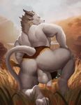  anthro anus backsack balls charr clothing felid flaccid fur guild_wars hair horn humanoid_penis kristakeshi loincloth looking_back male mammal muscular muscular_male outside penis solo video_games 