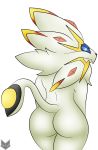  2016 alpha_channel ambiguous_gender anthro anthrofied big_butt blue_sclera butt felid fur hi_res legendary_pok&eacute;mon looking_at_viewer looking_back mammal nintendo nude pok&eacute;mon pok&eacute;mon_(species) pok&eacute;morph raised_tail rear_view simple_background smile solgaleo solo standing thick_thighs transparent_background video_games white_fur white_skin wide_hips zinzoa 