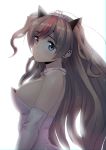  1girl backlighting bangs bare_shoulders blue_eyes blush breasts bride brown_hair chung_cthemax dress earrings elbow_gloves eyebrows_visible_through_hair girls_frontline gloves hair_between_eyes hair_ornament head_tilt heart heart_earrings heterochromia highres jewelry long_hair looking_at_viewer medium_breasts mk23_(girls_frontline) multicolored_hair parted_lips red_eyes sidelocks simple_background smile solo strapless strapless_dress streaked_hair tiara two_side_up veil wedding_dress white_background white_dress white_gloves 