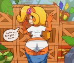  2019 2d_animation 5_fingers aku-aku animated anthro anus bandicoot bent_over biped black_nose blonde_hair blue_clothing butt clothed clothing clothing_aside coco_bandicoot crash_bandicoot_(series) detailed_background dialogue female flower flower_in_hair fur green_eyes grin hair hair_ornament humanoid_hands light_fur long_hair mammal marsupial multicolored_fur naughty_dog open_mouth open_smile orange_fur overalls pale_fur panties panties_aside partially_clothed pink_pussy plant presenting presenting_hindquarters presenting_pussy pussy rear_view shaking_butt signature smile solo sony_corporation sony_interactive_entertainment speech_bubble talking_to_viewer tan_fur the_other_half two_tone_fur underwear underwear_aside video_games white_clothing 
