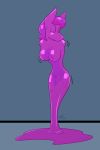 2015 anthro armless breasts female goo_creature hair hi_res jasentamiia melting monopod nude pink_body pink_hair simple_background solo 
