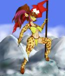  absurd_res anthro breasts celine_louison chainmail clothing duplicitousmachine female flag giraffe giraffid hair hi_res hippik mammal melee_weapon sword weapon 