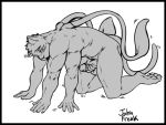  4:3 anthro displacer_beast felid feline johnfreak kneeling male mammal masturbation multi_arm multi_limb nude penis simple_background solo tentacles 