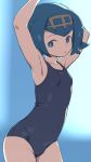  1girl armpits arms_up blue_eyes blue_hair blue_swimsuit commentary_request covered_navel creatures_(company) game_freak hairband nintendo om_(nk2007) one-piece_swimsuit pokemon pokemon_(game) pokemon_sm short_hair solo suiren_(pokemon) swimsuit 