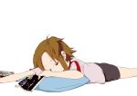  1girl book brown_hair k-on! komugiko lying short short_hair simple_background sleeping tainaka_ritsu white_background 