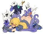  2boys armor ass bottomless cum cumshot docu_(doppel) doppel doppel_(pixiv) femboy fingering gay horns knight large_penis long_hair male multiple_boys penis slime sword tentacle trap weapon yaoi 