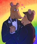  &lt;3 aardvark arthur_(series) dancing eyes_closed hand_holding lollygagged male male/male mammal murid murine nigel_ratburn patrick_ratburn rainbow_background rat ring rodent romantic_couple simple_background smile 