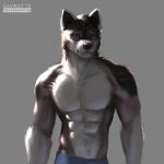  1:1 2019 abs anthro blue_eyes canid canine canis digital_media_(artwork) geewolf male mammal muscular rakan scar solo were werecanid werecanine werewolf wolf 