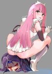  1boy 1girl 2016 ass blush boots closed_mouth cu_chulainn_alter_(fate/grand_order) dated eyebrows_visible_through_hair fate/grand_order fate_(series) from_behind gloves holding holding_whip knee_boots lancer long_hair looking_back medb_(fate)_(all) medb_(fate/grand_order) mini_cu-chan orange_eyes panties pink_hair sitting sitting_on_person straight_hair tiara tongue tongue_out underwear very_long_hair whip white_footwear white_gloves white_panties yumeno_tanuki 