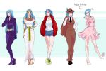  armband armlet birthday blue_hair bodysuit dress earrings egyptian_clothes egyptian_dress egyptian_necklace female formal full_body hand_in_pocket happy_birthday high_heels jewelry long_hair millorart multiple_persona necklace nefertari_vivi one_piece one_piece:_two_years_later piercing pink_dress ponytail sandals shoes suit tied_hair traditional_clothes twitter 