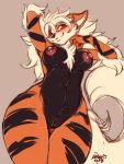  2017 anthro arcanine areola breasts canid canine digital_media_(artwork) female inuki looking_at_viewer mammal nintendo nipples nude pok&eacute;mon pok&eacute;mon_(species) pussy red_eyes signature simple_background smile solo video_games 