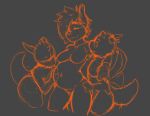  2019 anthro belly big_belly breasts butt canid canine cookiedraggy digital_media_(artwork) female fur hair hi_res kincaid kobold male mammal nude pregnant smile video_games 