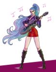  angry blue_hair boots evil female full_body guitar high_ponytail holding holding_instrument instrument knee_boots legs long_hair millorart music nefertari_vivi one_piece playing_guitar playing_instrument ponytail red_skirt shoes skirt solo thighs tied_hair 
