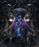  2019 blue_eyes digital_media_(artwork) dragon feral hi_res horn membranous_wings rakisha scalie solo spines standing western_dragon wings 