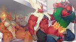  2019 abs anal anal_penetration animal_genitalia anthro arcanine balls big_muscles blaziken charizard claws clothing detailed_background digital_media_(artwork) erection eyewear fire genital_slit glasses handjob humanoid_penis incineroar male male/male muscular muscular_male mutual_masturbation nintendo nipples nude pants pecs penetration penile penis pok&eacute;mon pok&eacute;mon_(species) raccoon21 sex shirt slit topwear video_games wings 