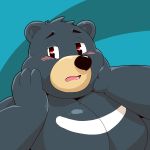  1:1 2019 anthro bandabi black_bear black_fur blush fur hi_res humanoid_hands jumperbear male mammal moobs moon_bear olympics overweight overweight_male solo ursid ursine 