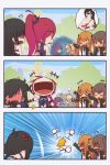  &gt;_&lt; /\/\/\ 3koma 6+girls admiral_hipper_(azur_lane) anchor anchor_symbol anger_vein azur_lane bangs bare_shoulders black_gloves black_hair blonde_hair blush brown_eyes brown_hair chibi coat comic commentary_request dress embarrassed eyebrows_visible_through_hair fight_cloud fighting fingerless_gloves full-face_blush girls_frontline gloves guitar hair_between_eyes hair_ornament hair_ribbon hairclip headgear highres instrument iron_cross jacket laughing long_hair maryland_(azur_lane) multiple_girls necktie one_side_up open_mouth outdoors outstretched_arm patting_back pointing ponytail purple_hair red_hair ribbon scar scar_across_eye shaded_face silent_comic speech_bubble stick_figure sunglasses surprised tank_top throwing_person tree tweetdian twintails two_side_up ump45_(girls_frontline) ump9_(girls_frontline) very_long_hair wa2000_(girls_frontline) waving west_virginia_(azur_lane) 