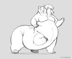  2016 2_heads conjoined gillpanda grey_background hi_res implied_transformation mammal monochrome multi_head multifur nude open_mouth simple_background smile solo standing taur truttle_(character) ursid 