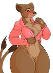  anthro anthrofied areola blush bottomless breasts cleavage clothed clothing danonymous disney felid female fur hi_res hoodie lion mammal pantherine sarabi smile solo tailwag the_lion_king thick_thighs wide_hips 